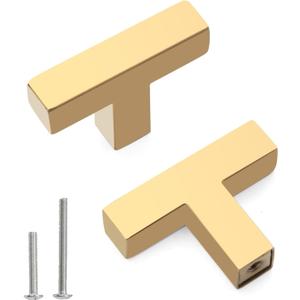Cabinet Pulls Single Hole Cabinet Handles, 5 Pack Square Gold Bar Cabinet Pulls Drawer Cabinet Knobs Cupboard Hardware Cabinet Handles, Stainless Steel Single Hole Cabinet Knobs