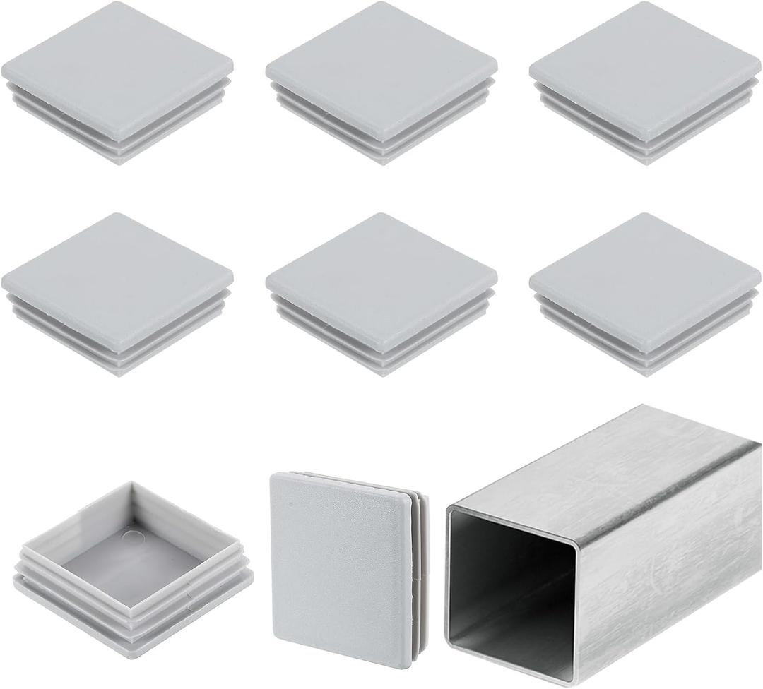 uxcell 2 3/8" (60mm) Square Tubing End Caps, 8 Pcs Plastic Hole Plugs Insert End Cap for Metal Tubing Post Chair Leg Table Bookshelves Furniture, Grey,60 mm x 60 mm x 19 mm, 8