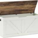 39.4" Storage Chest, Wooden Storage Bench, Large Storage Trunk with 2 Safety Hinges, Entryway Shoes Bench for Living Room, Bedroom, Brown and Rustic White