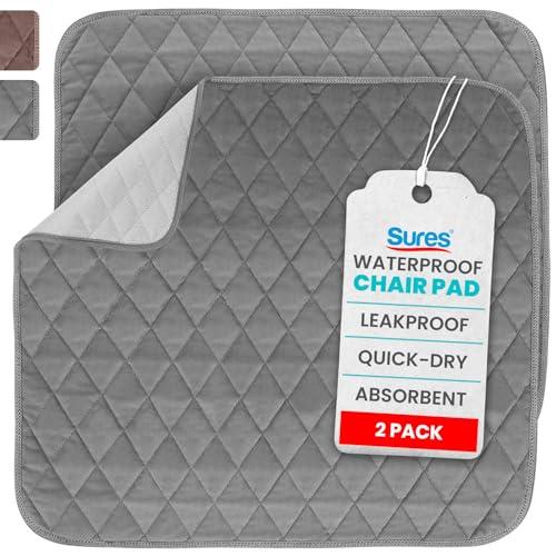 Sures Waterproof Chair Pads for Incontinence (22" x 21") - Washable, Waterproof Seat Protector - Chair Protector Seat Cover - Absorbent Pad for Bed, Seat, Car, Wheelchair & Recliner (Gray, 2 Pack)