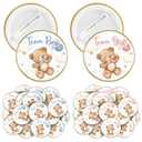 Landical 60 Pcs Bear Gender Reveal Pins, Funny Baby Shower Team Gender Reveal Decorations for Party Supplies Blue and Pink Team Button Pins Games Decorations