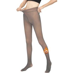 Fleece Lined Tights Women Leggings Thermal Pantyhose Fake Translucent Tights Opaque High Waisted Winter Warm Tight, Brown