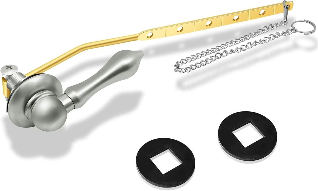 Boltigen Universal Front Mount Toilet Handle, Toilet Trip Lever Handle Replacement with Stainless Steel Flapper Chain, Brushed Nickel Toilet Tank Flush Handle Lever (1PC)