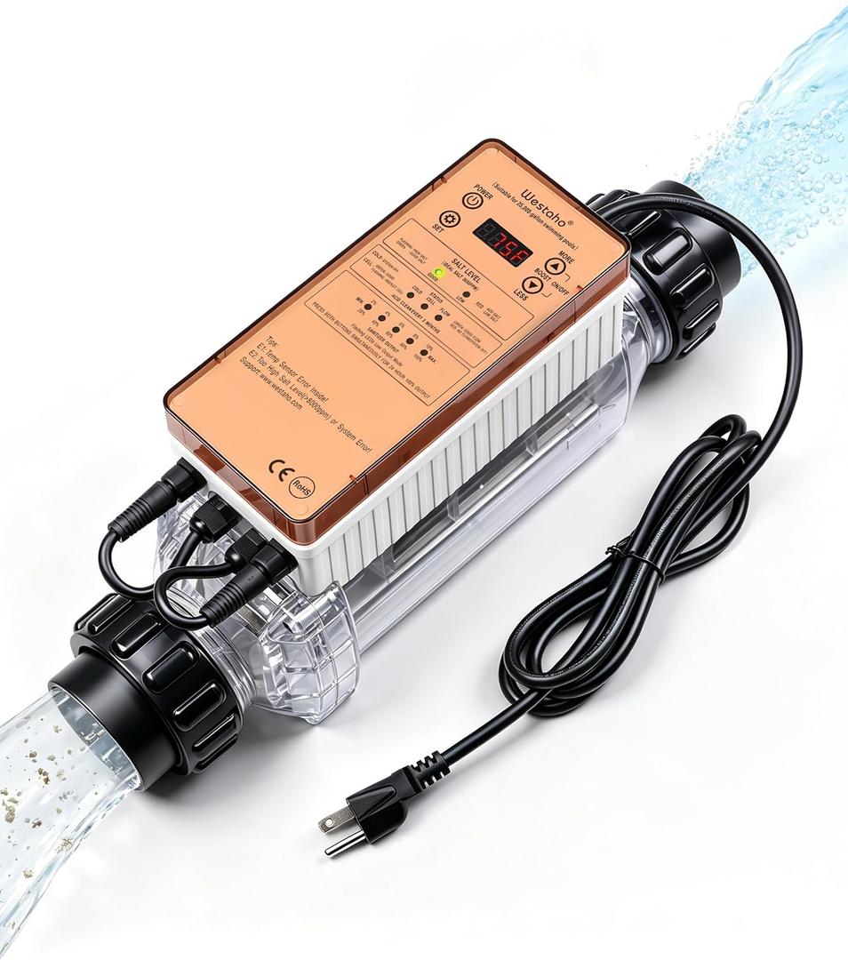 Salt Chlorine Generator - Westaho Pool Salt System for Inground Pools up to 25,000 Gallons, USA Titanium Cell (10,000-Hour Lifespan) & Waterproof Control Panel, Built-in Power Supply, 12G/H