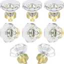 Gold Crystal Glass Cabinet Knobs, Satin Brass Pulls and Knobs for Cabinet Dresser Drawer(8Pcs,Octagon)