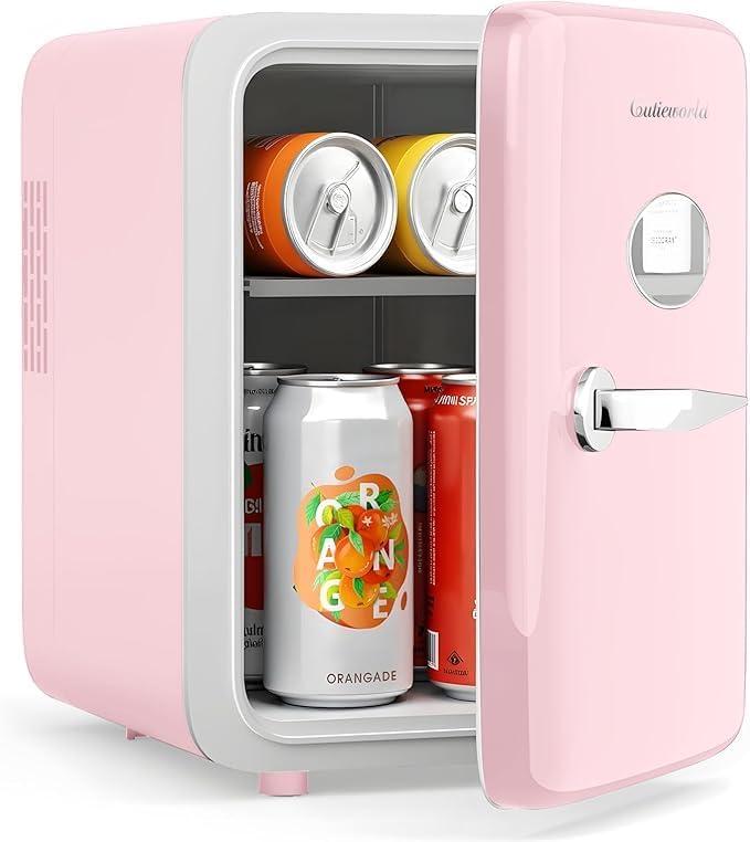 CUTIEWORLD Skincare Fridge - 4L Makeup Fridge for Refrigerating Makeup, Skincare and Food, Mini Fridge for Bedroom, Office and Car, Cooler and Warmer, Beverage Cooler, Leather Pink