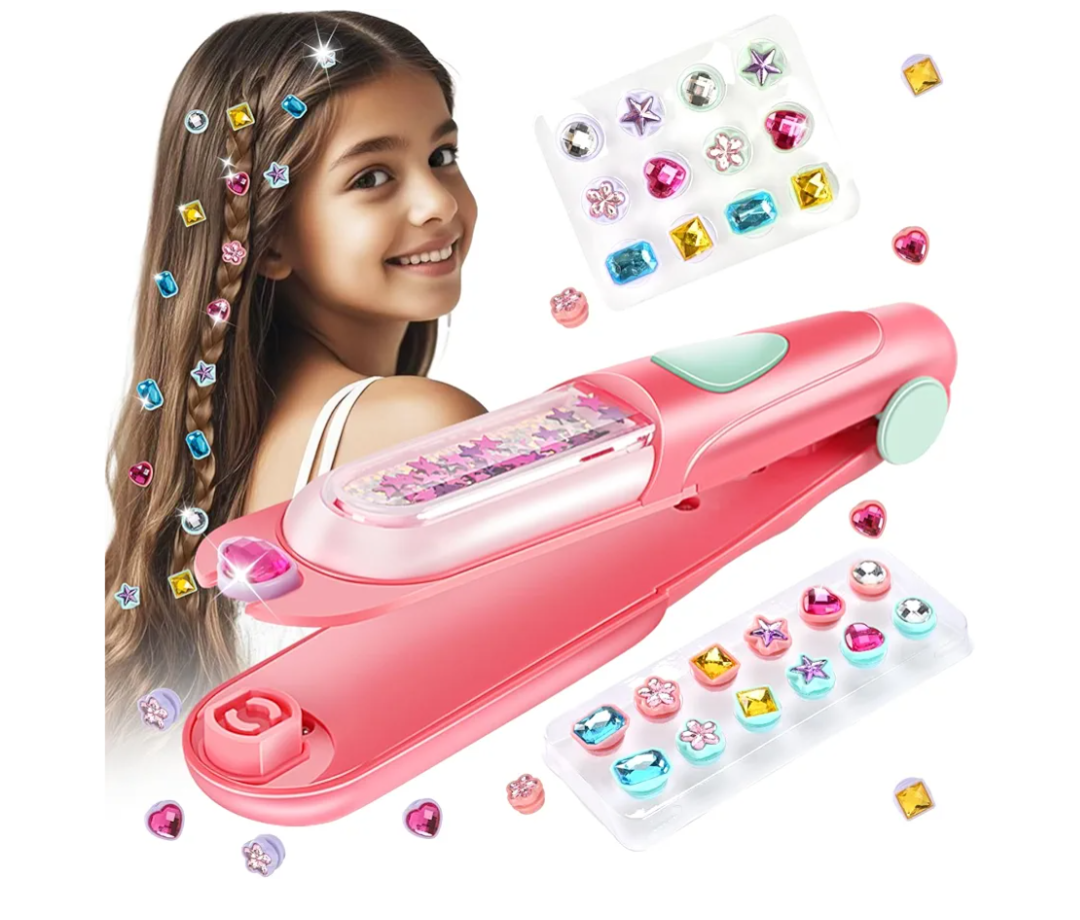 Hair Gem Stamper Kit, Bling Hair Jewels for Girls Toys, Hair Styling Tool with Reusable Shining Diamonds, Birthday Gifts Toys for Girls Ages 3 4 5 6 8-12