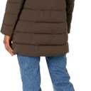 Laundry by Shelli Segal Women's Stretch Quilted Puffer Jacket – Long Winter Coat With Faux Fur Hood, XX-Large, Coffee