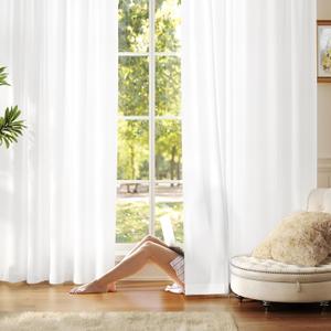 Anmao Non-See-Through Bright White Privacy Semi Sheer Curtains for Living Room 102 Inch Length 2 Panels Set, Light Filtering That Let Light In Rod Pocket Window Drapes for Bedroom, 52Wx102L,Pure White