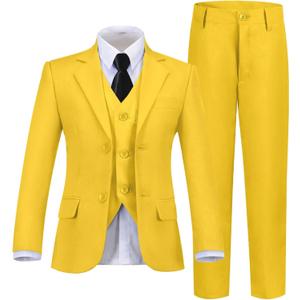 Boys Suit Kids Suits Tuxedo for Boys Toddler Vest Pants Set Ring Bearer Outfit Dress Clothes (14 Years, 5pc-yellow)