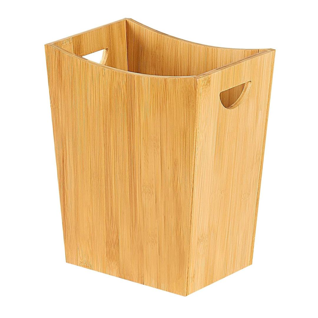 SEHERTIWY Wood Trash Can, Farmhouse Wastebasket Bin for Bathroom, Office, Living Room, Bedroom, Small Square Rustic Garbage Container 2 Gallon Small Garbage Can (Wood-Yellow) (Bamboo-Yellow)