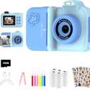 Kids Camera Instant Print, Christmas Birthday Gifts Toys for Girls Boys Age 4 5 6 7 8 9 10 11 12 Years Old,1080P HD Dual Lens Selfie Digital Camera with 5 Rolls Print Paper Stickers Pens 32G Card (Blue)