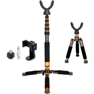Aluminum Hunting Monopod - 21"-67" Shooting Tripod Stand with 360 Rotating V Yoke Head for Rifle, Outdoors