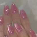 Tyuimhx Pink Cat Eye Press on Nails Medium Coffin Fake Nails Glossy False Nails With Glitter Designs Full Cover Stick on Nails Reusable Acrylic Artificial Nails for Women Glue on Nails 24 Pcs