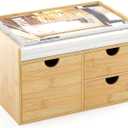 Wisuce Desk Organizer with Drawers - Bamboo Desktop Organizer Storage Natural Wood Desk Drawers Organizer for Bills, Office Supplies, Cosmetics, Seals No Assembly Required 3 Drawersleft-right)