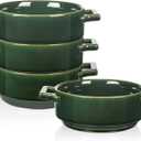 Vicrays Ceramic Soup Bowls with Handles, 24 Oz Porcelain Soup Crocks for French Onion Soup, Cereal, Beef Stew, Chill, Pasta, Pot Pies, Microwave and Oven Safe, Set of 4 (Green)