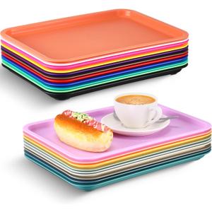 Sintuff 20 Pcs Plastic Art Trays Colorful Fast Food Lunch Trays Bulk Activity Crafts Sensory Serving Organizer for Home, School, Kids, DIY Projects, Painting, Beads(20 Colors,12 x 9 Inch)