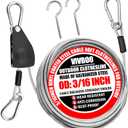 40ft Clothes Line Outdoors 3/16" Wire Ropes Silver PVC Coating Laundry Drying Clothesline Retractor with Metal Hooks Heavy Duty for Umbrella Travel Outside Camping Backyard