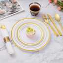 Goodluck 175 Piece Gold Plastic Dinnerware Set for 25 Guests, Fancy Disposable Plates for Party, Include: 25 Dinner Plates, 25 Dessert Plates, 25 Pre Rolled Napkins with Gold Silverware, 25 Cups