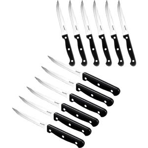 Serrated-Steak Knives Set of 12, Black Full-Tang Triple Rivet Steak Knife Sets, 4.5 Inch, For Kitchen Restaurant Tableware Camping ,Dishwasher Safe, Stainless Steel Sharp Blade