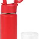 Volhoply 14oz KIds Stainless Steel Insulated Leakproof Water Bottle with Straw Lid and Silicone Boot,BPA-Free Easy Use for Boys&Girls,Double Wall Vacuum Bottles(Red,1)