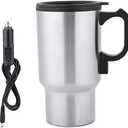 12V Car Heating Cup Heated Mug, 450ml Stainless Steel Travel Electric Coffee Cup 14oz. Insulated Heated Preservation Thermos Mug, Car Kettle for Heating Water, Coffee, Milk, Tea
