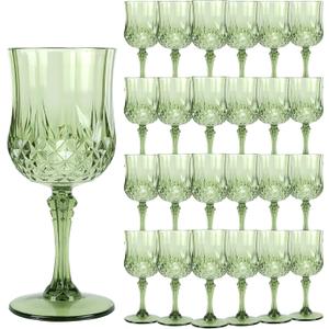Plastic GlassesPlastic Goblets Vintage Style Cordial Drinking Glasses for Wedding Reception, Grand Event Party Supplies (24, New Green)