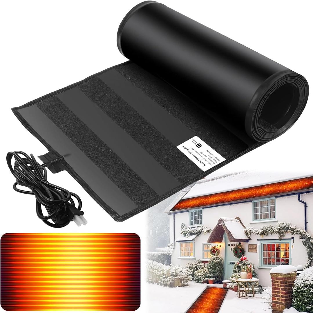 Heated Snow Melting Mats Outdoor,Anti-Slip Outdoor Winter Heated Mat for Walkways,3 in/h Speed Snow and Ice Melting Pads for Winter Backyards,Prevention Roof and Valley Ice Dam(10FTx13IN)