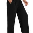 Gracyoga Wide Leg Yoga Pants for Women Casual Loose Cozy Sweatpants High Waisted Lounge Pajama Flowy Pants With Pockets (Black, L)