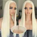 BLL Blonde Lace Front Wig, Platinum Blonde Glueless Wigs Pre Plucked Pre Cut 6x5 Lace Synthetic Easy to Wear Put on and Go Long Straight 613 Wigs for Women 26inch Beginner Friendly