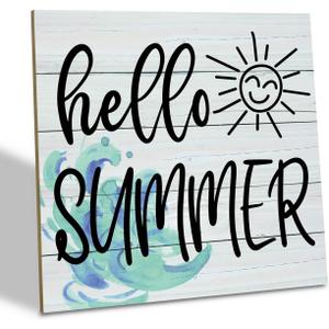 Hello Summer Wood Sign, Wood Plaque Table Art Sign, Summer Sunshine Sign, Decorative Wooden Table Sign, Summer Home Decor, Signs for Home Decor Shelf, Ocean Style Table Decor, Summer Lover Sign