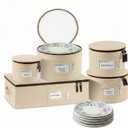 China Storage Hard Shell Containers 5-Piece Set Moving Boxes for Dinnerware, Glasses, Plates, Mugs and Saucers Sturdy Dish Organizer with Dividers for Seasonal Storage - Service for 12 - Beige