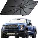 Truck Windshield Sun Shade for Ford F150 20152026, Foldable Umbrella Sunshade with 100% UV Block, Multi-Layer Heat Insulation, Reinforced 10-Rib Frame, Keeps Car Cooler, Summer Car Accessory