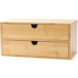 Wisuce Bamboo Desk Drawer Organizer, 2 Drawer Desktop Organizer with Drawers Tabletop Storage Organization Box for Office Home Toiletries Supplies Vanity, No Assembly Required