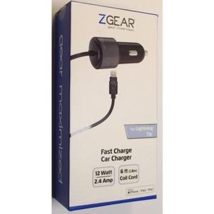 ZGear Lightning Tip - Fast Charge Car Charger (6ft Coil Cord) 2.4mp