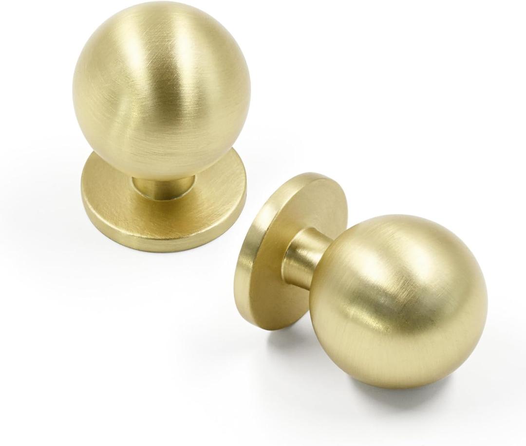 FILTA 10 Pack 1Inch(27mm) Diameter Round Solid Ball Brushed Gold Cabinet Knobs Drawer Pulls Cabinet Hardware for Kitchen Cabinets and Bathroom Cabinets (Single Hole Knob)