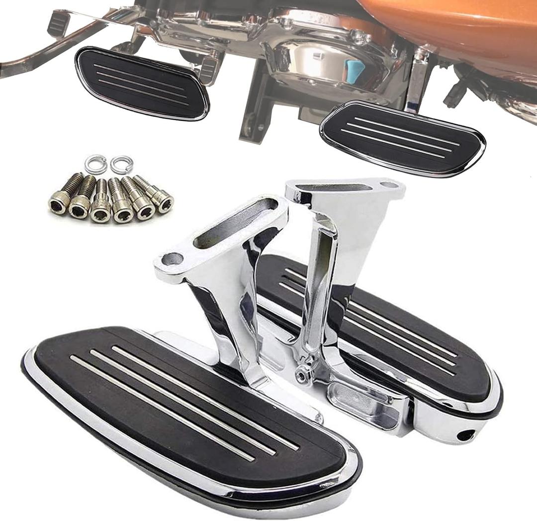 Motorcycle Passenger Floorboards - Chromed Streamline Street Glide Footboards with Mount Bracket Kits Replacement for Road King Street Glide Electra Glide Touring Models 1993-2022