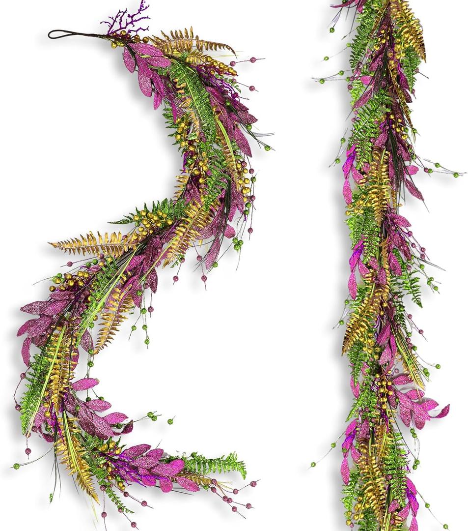 Suncalla 5.9 ft Mardi Gras Glitter Tinsel Garland Mardi Gras Decorations Purple Gold and Green Glitter Tinsel Twist for Front Door and Floats Decor Party Decoration Garland for Home Indoor and