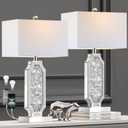 3-Way Dimmable Touch Diamond Crushed Mirrored Bedside Table Lamps Set of 2 for Living Room with USB A+C Ports,Tall Silver Modern Bling Nightstands Lamps for Bedroom with 2 Bulbs (Silver)