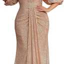 Women's Plus Size Off Shoulder Puff Sleeve Sequin Formal Maxi Dress Evening Party Gowns (3X-Large, Gold)