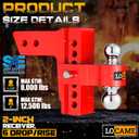 LOCAME Adjustable Trailer Hitch, Fits 2-Inch Receiver, 6-Inch Drop Aluminum 1-7/8'' & 2'' Tow Ball Drop Hitch,12,500 LBS GTW-Tow Hitch for Heavy Duty Truck with Double Stainless Locks, Red, LC0046