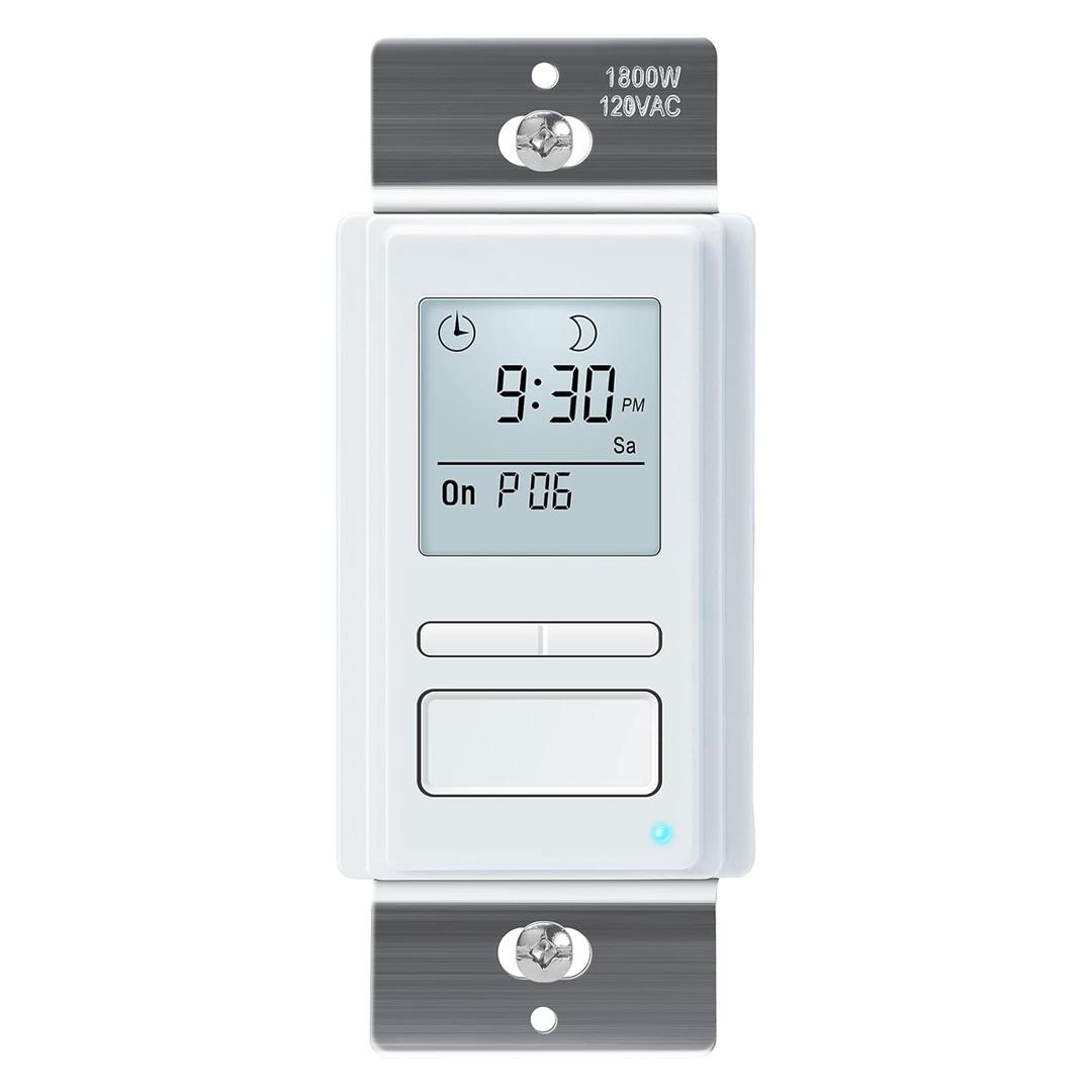 7 Day Programmable In-Wall Timer Switch Automatically Turns Lights and Fans On/Off at Sunrise/Sunset, Neutral Wire Required