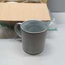 MONITO 16Oz Coffee Mugs Set of 4, Rustic Ceramic Coffee Cups Set with Large Handle, Vintage Striped Stoneware Coffee Mugs for Latte, Cocoa, Tea, Milk, Microwave & Dishwasher Safe, Smoky Blue