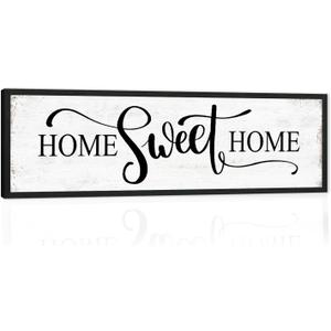 Home Sweet Home Wall Decor: Modern Farmhouse Rustic Sign 12" x 40", Master Bedroom Above Bed Framed Hanging Plaque, Family Decorative for Living Room