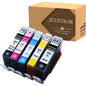 JUSTCOLOR 564 Ink Cartridges Replacement for HP 564XL Ink Use with HP Photosmart 7520 5514 5520 6520 7510 7525 5510 C6380 4620 Premium C410A C309A C310A Deskjet 3520 (1BK+1P+1C+1M+1Y)