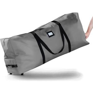 ZOBER 600D Oxford Fabric Rolling Christmas Tree Storage Bag - Fits 7.5 Ft Artificial Trees - Waterproof Christmas Tree Bag For Storage Box For Xmas, Durable Handles and Wheels - Card Slot - Gray