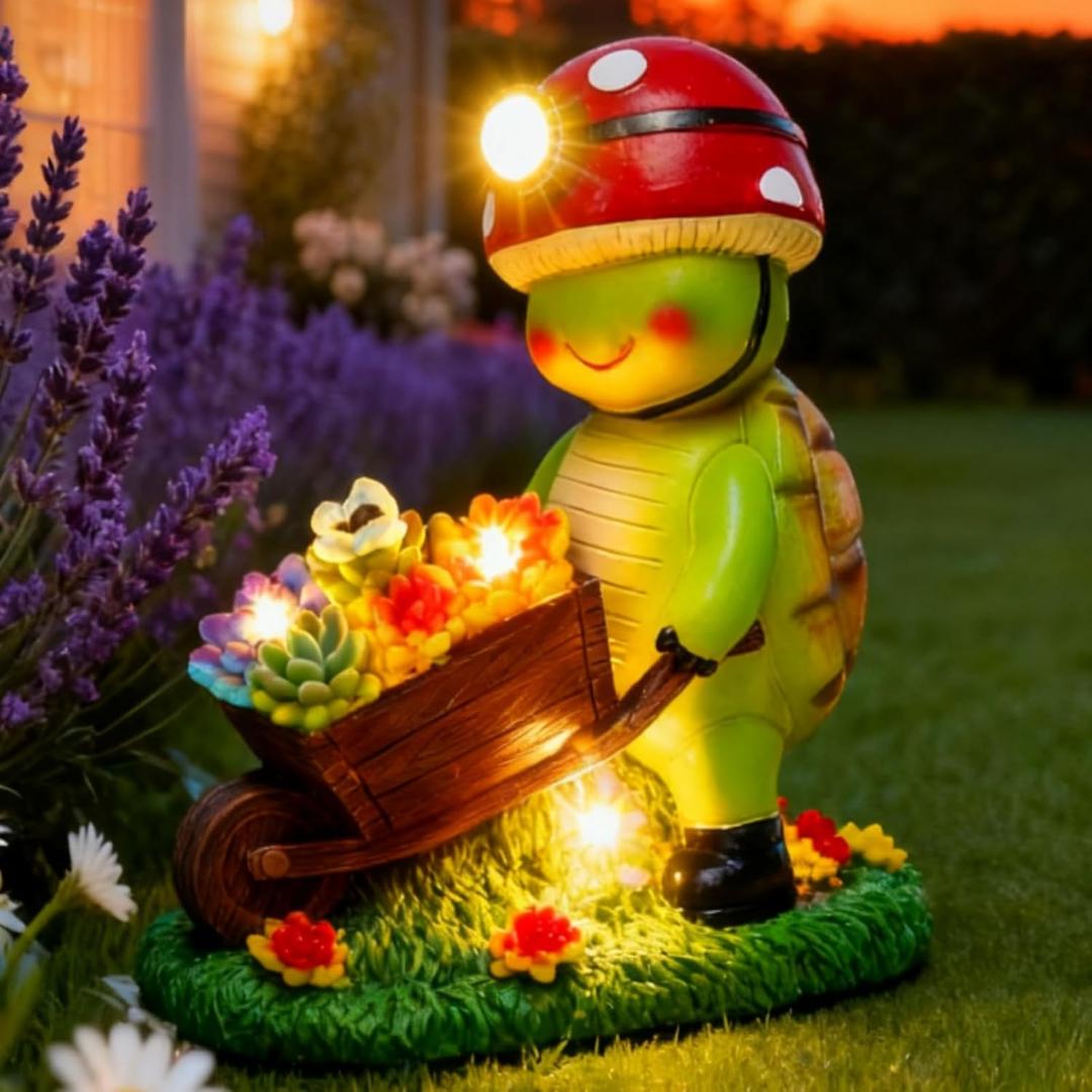 SunGlee Solar Light Turtle Outdoor Garden, Turtle Solar Light for Outdoors Yard Patio Decor 4 LED Sun Powered Outsides Turtles Decor Light Up Garden Statue Gardening Gift for Women Mother Decoration (Green)
