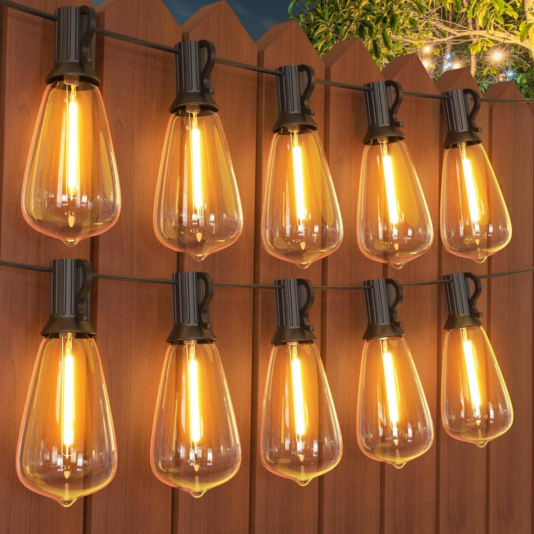 GPATIO 200FT(100FT*2Pack) Outdoor String Lights, Waterproof Patio Lights with 64 Dimmable Hanging Lights Globe ST38 Bulbs, 2700k Shatterproof for Backyard Gazebo Porch Garden Outside Decor (Warm White)