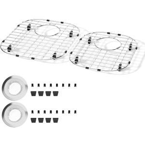 2Pack Sink Protectors13"x16"/11.2"x14.5" Metal Sink Protectors for Kitchen SinkSink Grate with Rubber FootSliver Kitchen Sink Grate for Kitchen, Bathroom Sinks