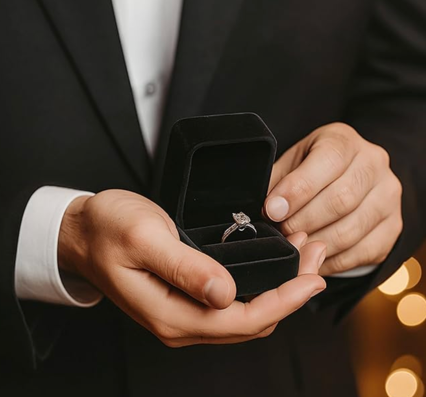 Velvet Ring Box, Earring Jewelry Gift Display Case, Black Square Ring Pendant Storage Holder for Proposal Engagement, Wedding, Anniversary